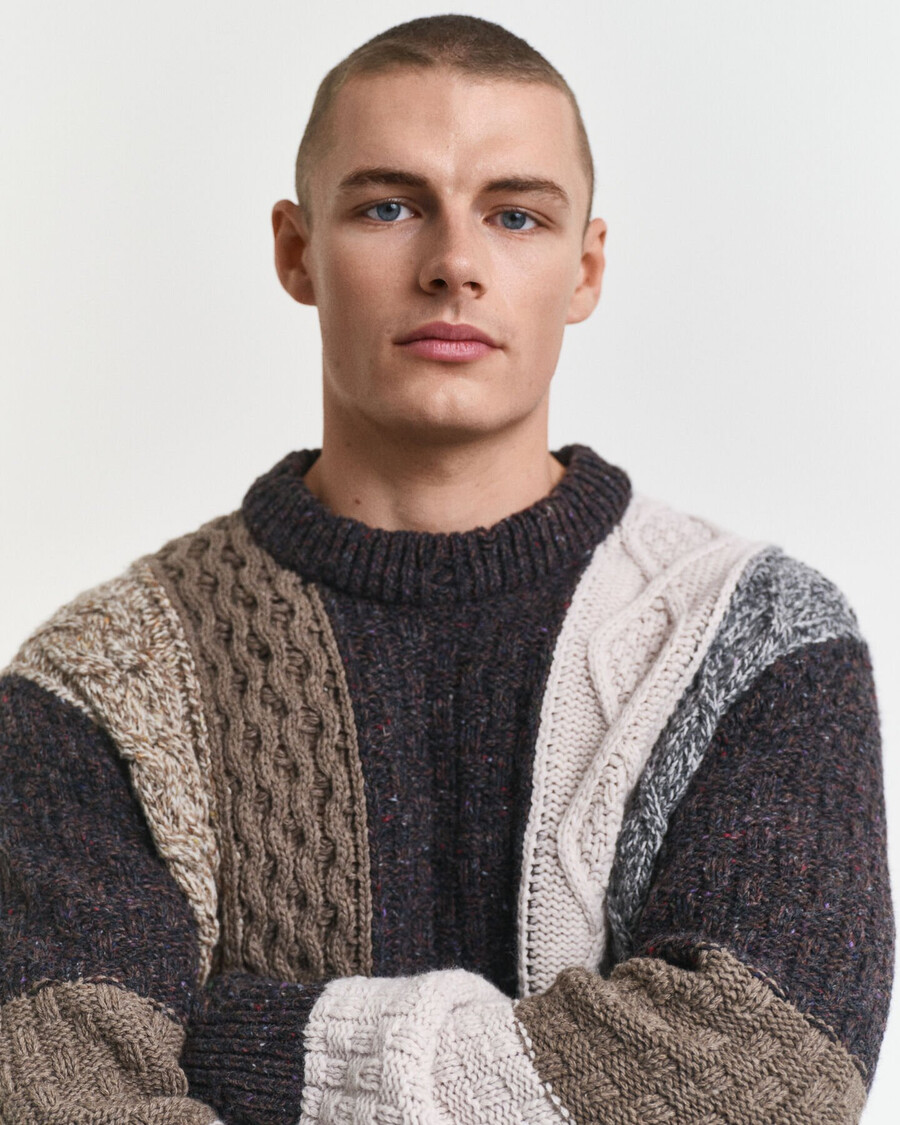 maglione girocollo patchwork - marrone scuro mélange