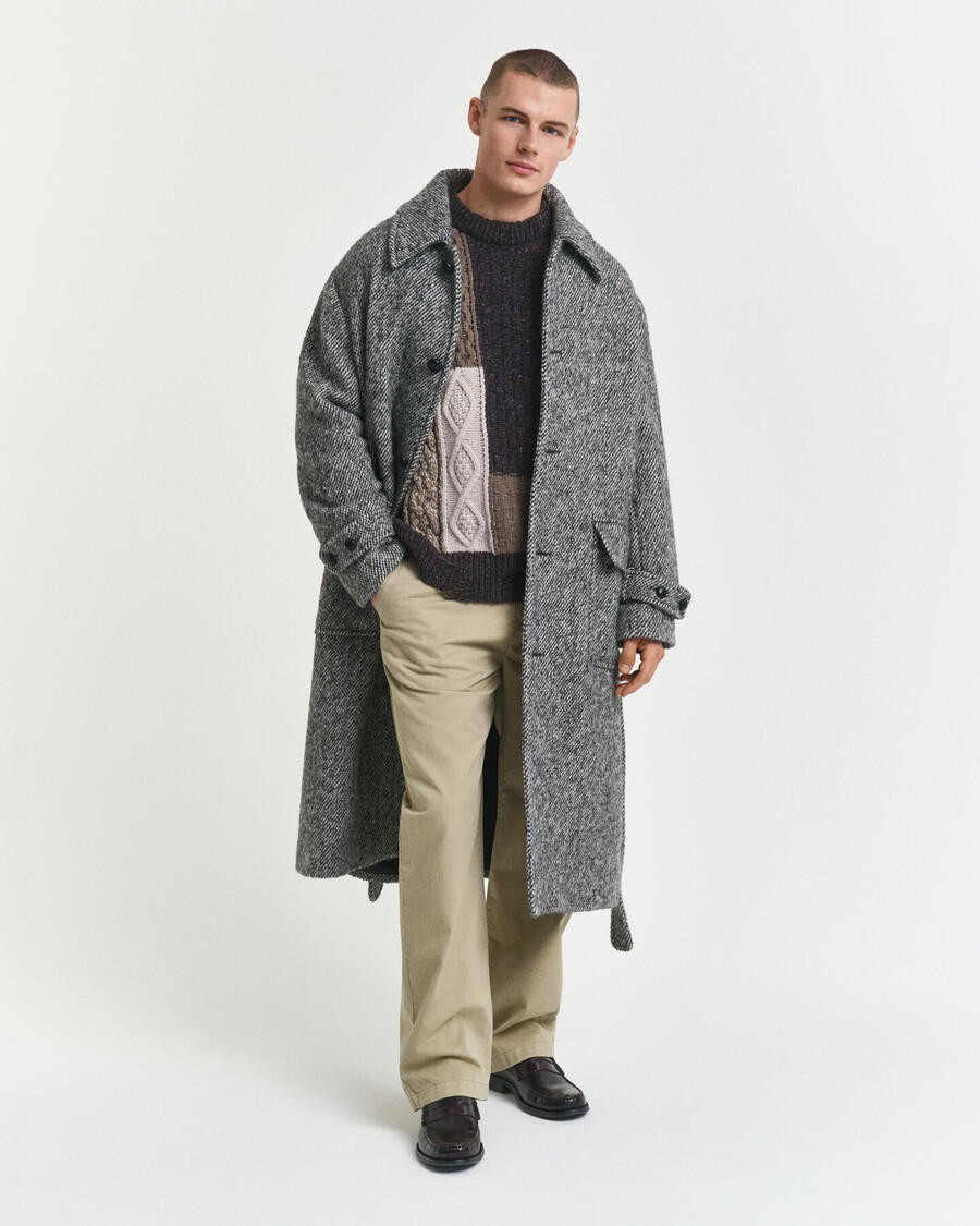maglione girocollo patchwork - marrone scuro mélange