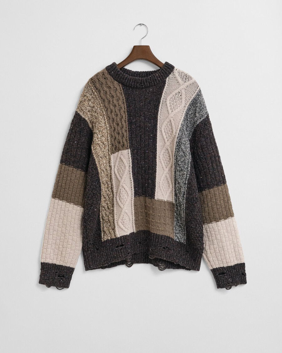 maglione girocollo patchwork - marrone scuro mélange