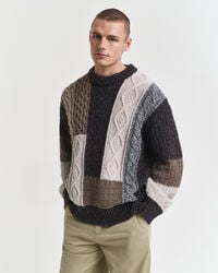 maglione girocollo patchwork - marrone scuro mélange