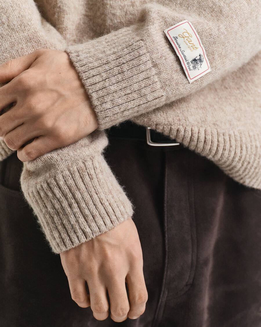 maglione girocollo in lana scozzese - cachi mélange