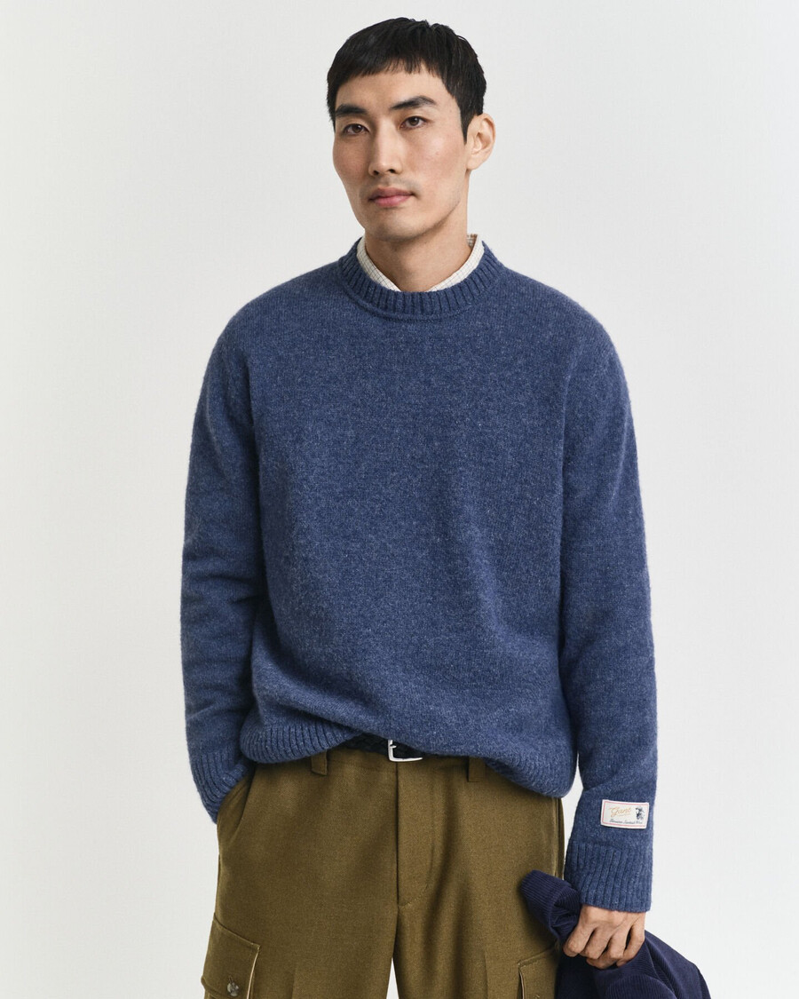 maglione girocollo in lana scozzese - marine melange