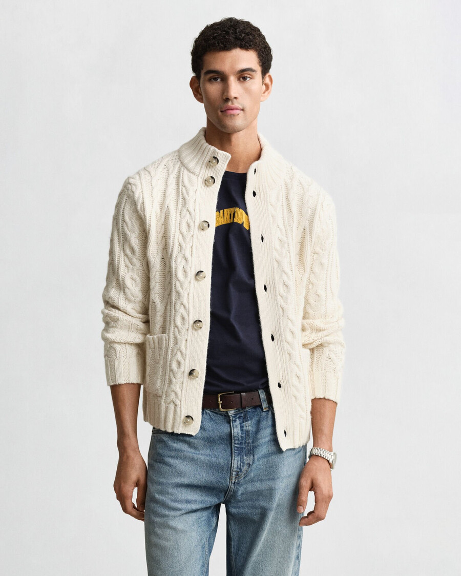 cardigan in maglia a trecce - crema