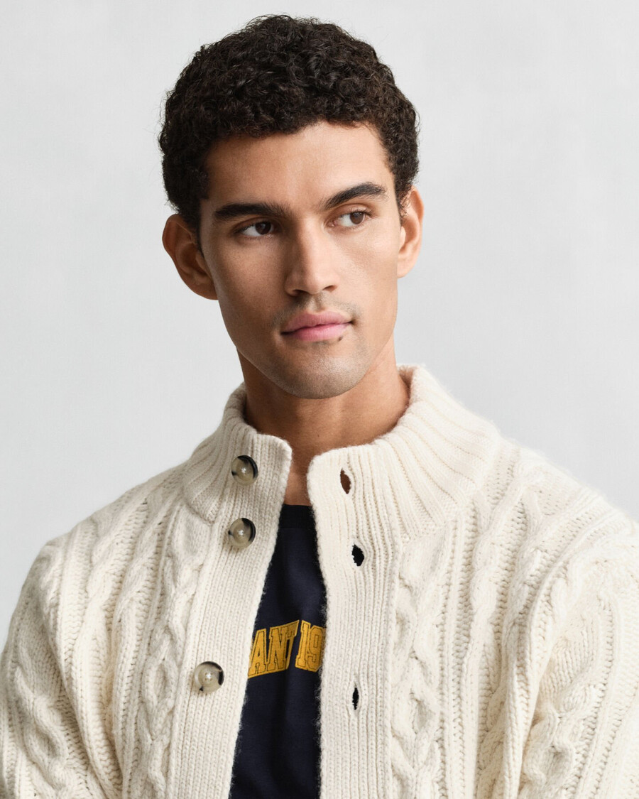 cardigan in maglia a trecce - crema