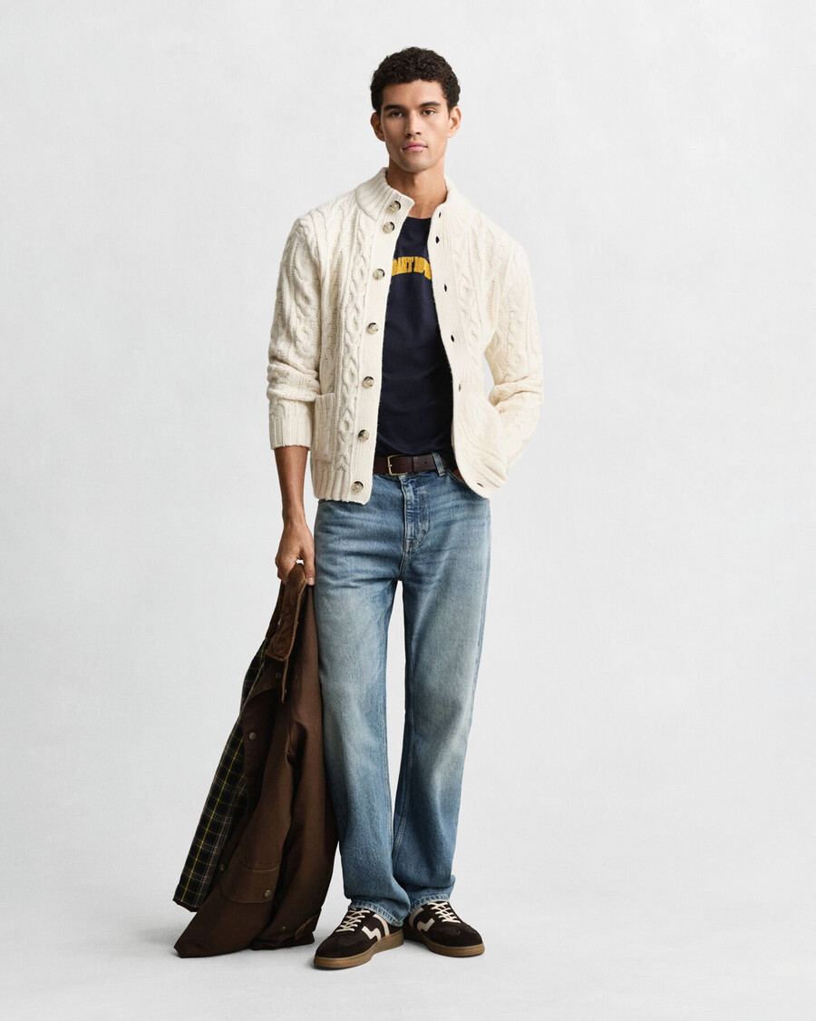 cardigan in maglia a trecce - crema