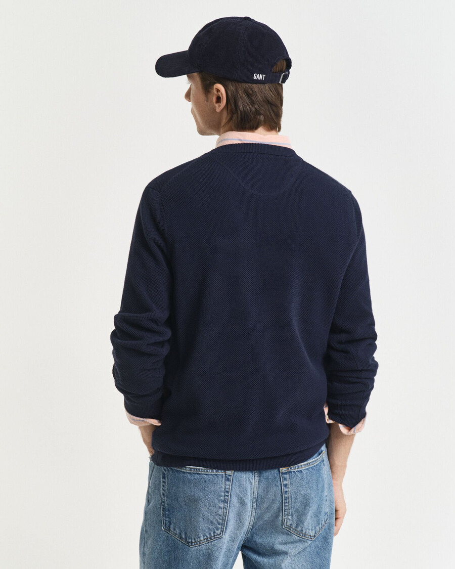 maglione girocollo in piqué di cotone - blu sera