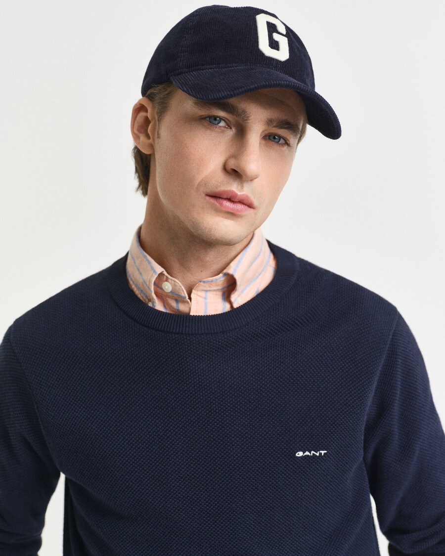 maglione girocollo in piqué di cotone - blu sera
