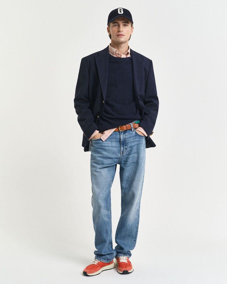 maglione girocollo in piqué di cotone - blu sera