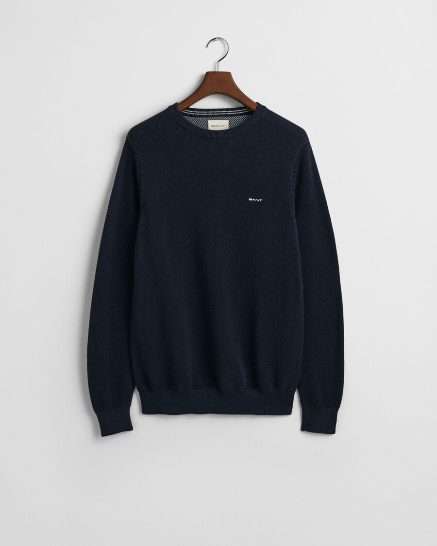 maglione girocollo in piqué di cotone - blu sera