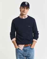 maglione girocollo in piqué di cotone - blu sera