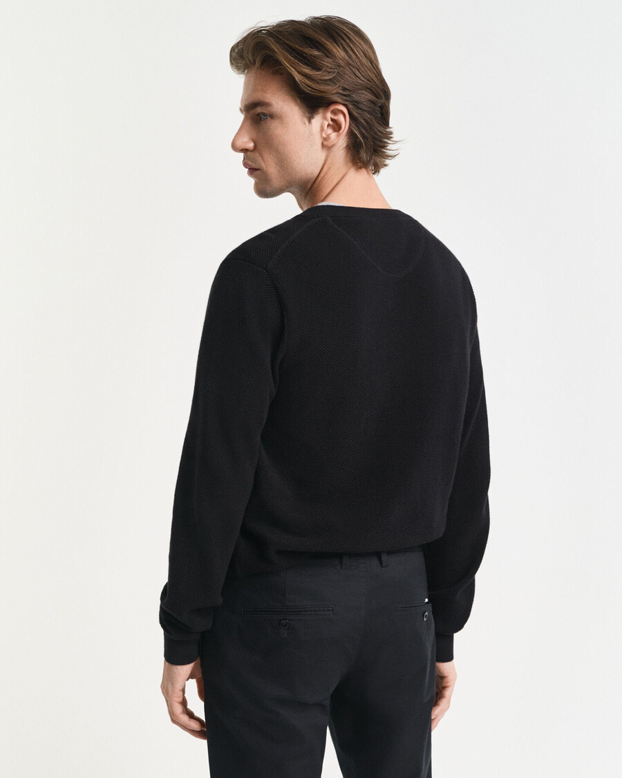 maglione girocollo in piqué di cotone - nero