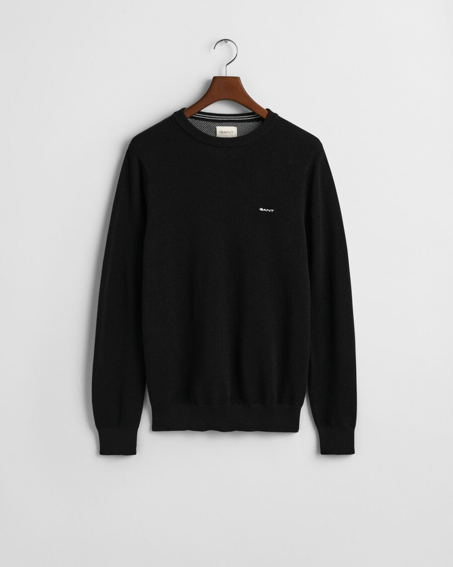 maglione girocollo in piqué di cotone - nero