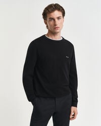 maglione girocollo in piqué di cotone - nero
