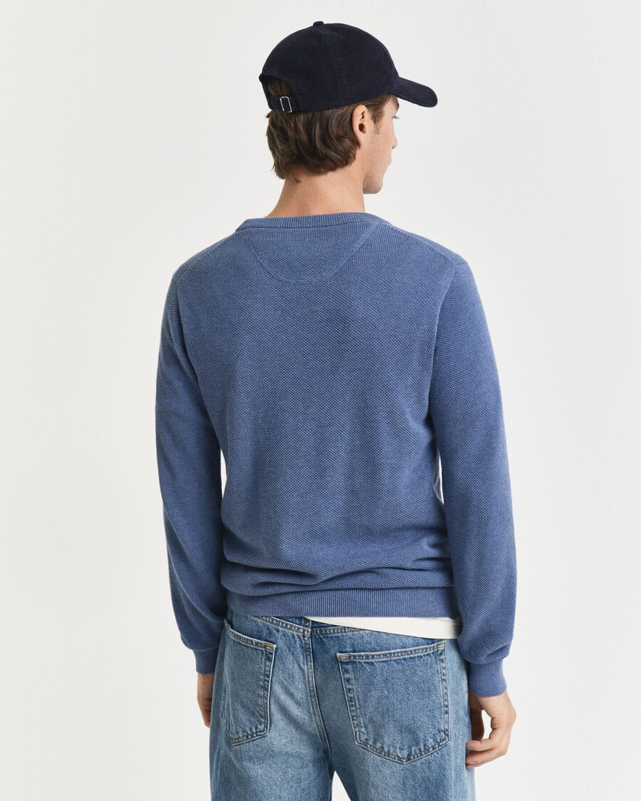 maglione girocollo in piqué di cotone - blu denim melange