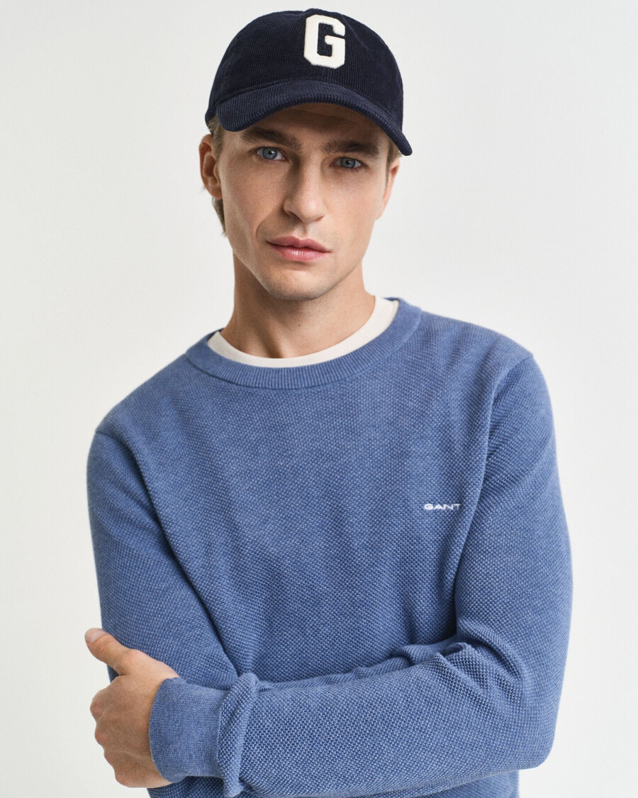 maglione girocollo in piqué di cotone - blu denim melange