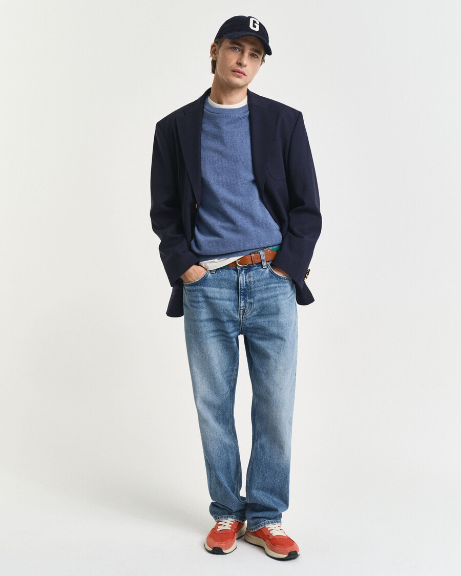 maglione girocollo in piqué di cotone - blu denim melange