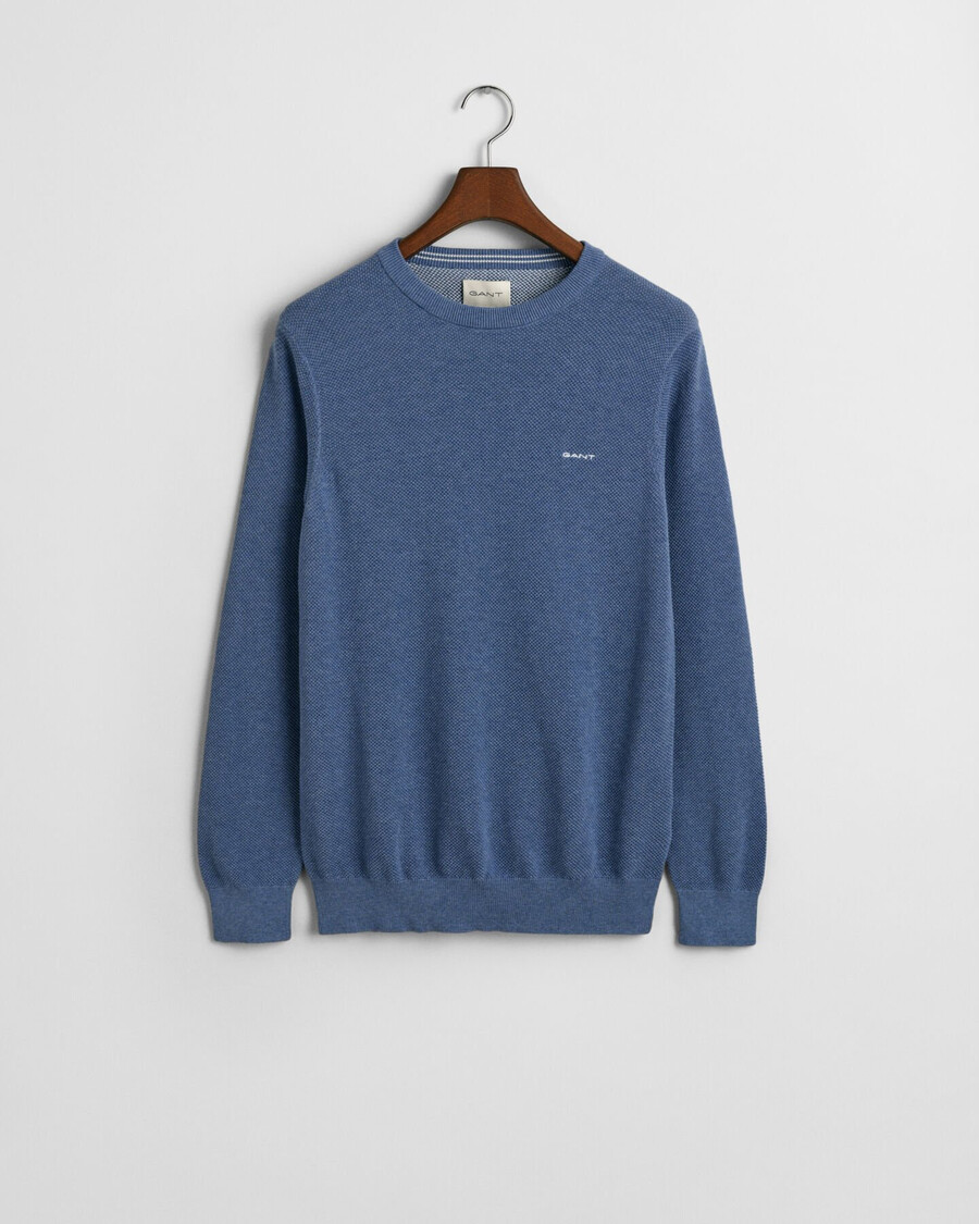 maglione girocollo in piqué di cotone - blu denim melange