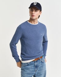 maglione girocollo in piqué di cotone - blu denim melange