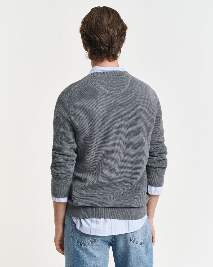 maglione girocollo in piqué di cotone - grigio scuro melange