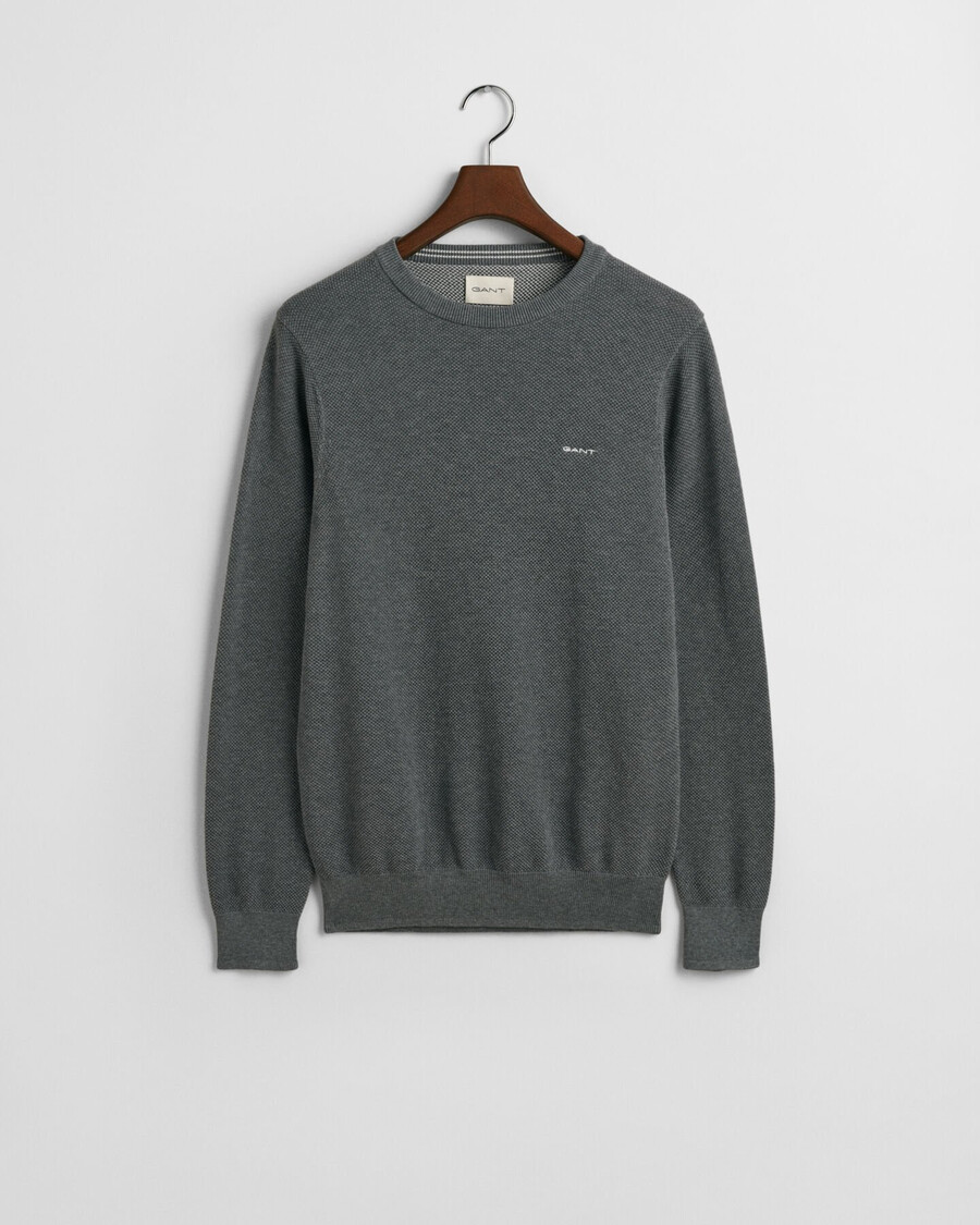 maglione girocollo in piqué di cotone - grigio scuro melange