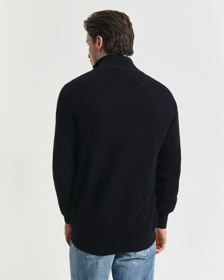 maglione in piqué di cotone con mezza zip - nero