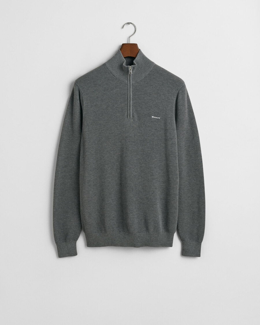 maglione in piqué di cotone con mezza zip - grigio scuro melange