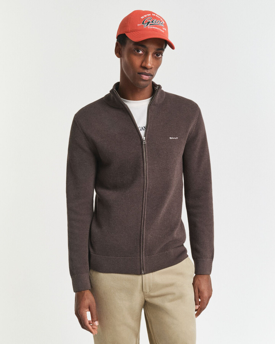 cardigan con cerniera in piqué di cotone - marrone melange