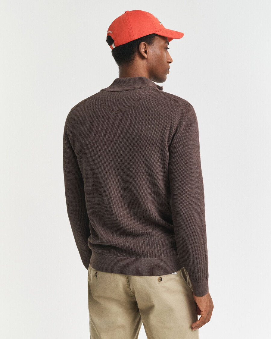 cardigan con cerniera in piqué di cotone - marrone melange