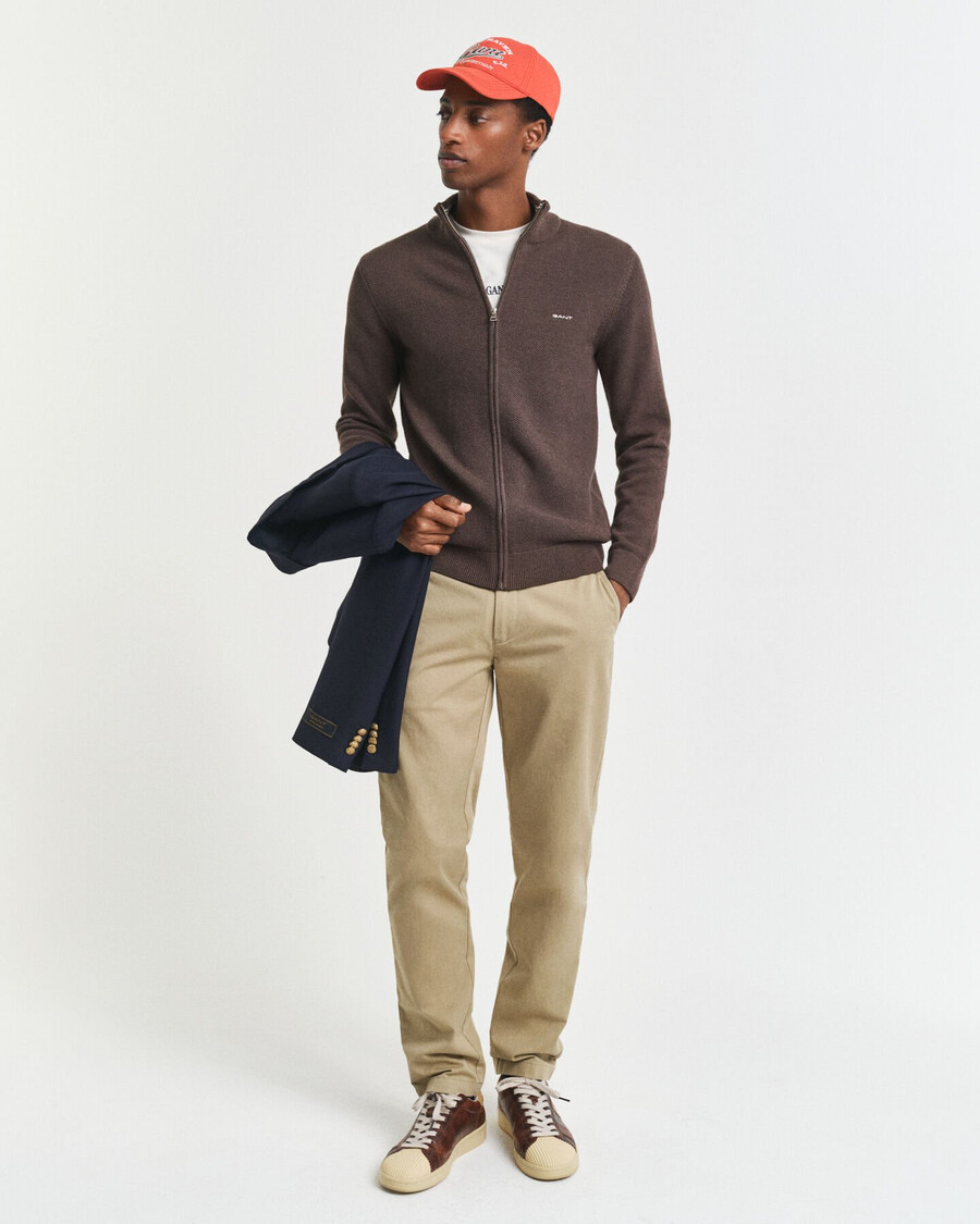 cardigan con cerniera in piqué di cotone - marrone melange