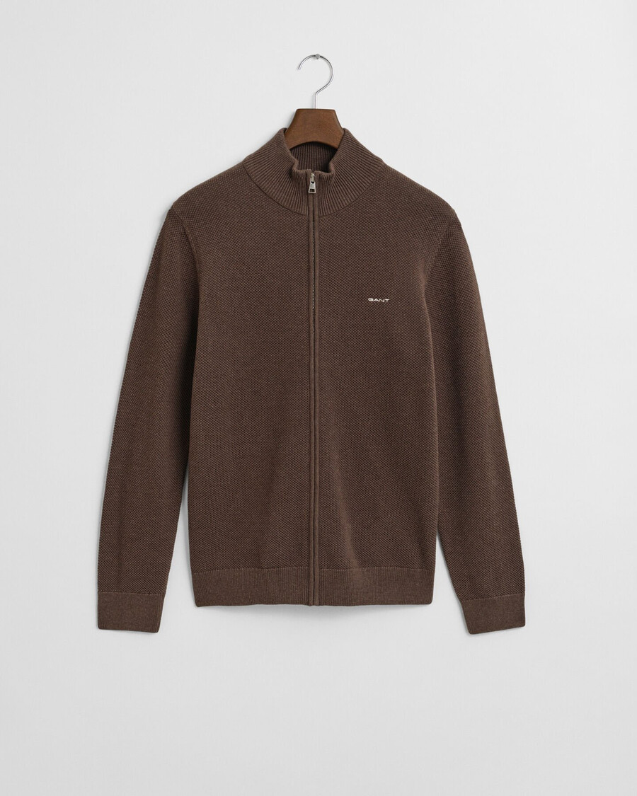 cardigan con cerniera in piqué di cotone - marrone melange
