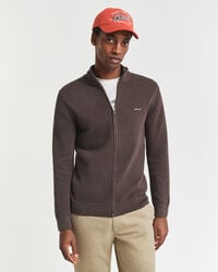 cardigan con cerniera in piqué di cotone - marrone melange
