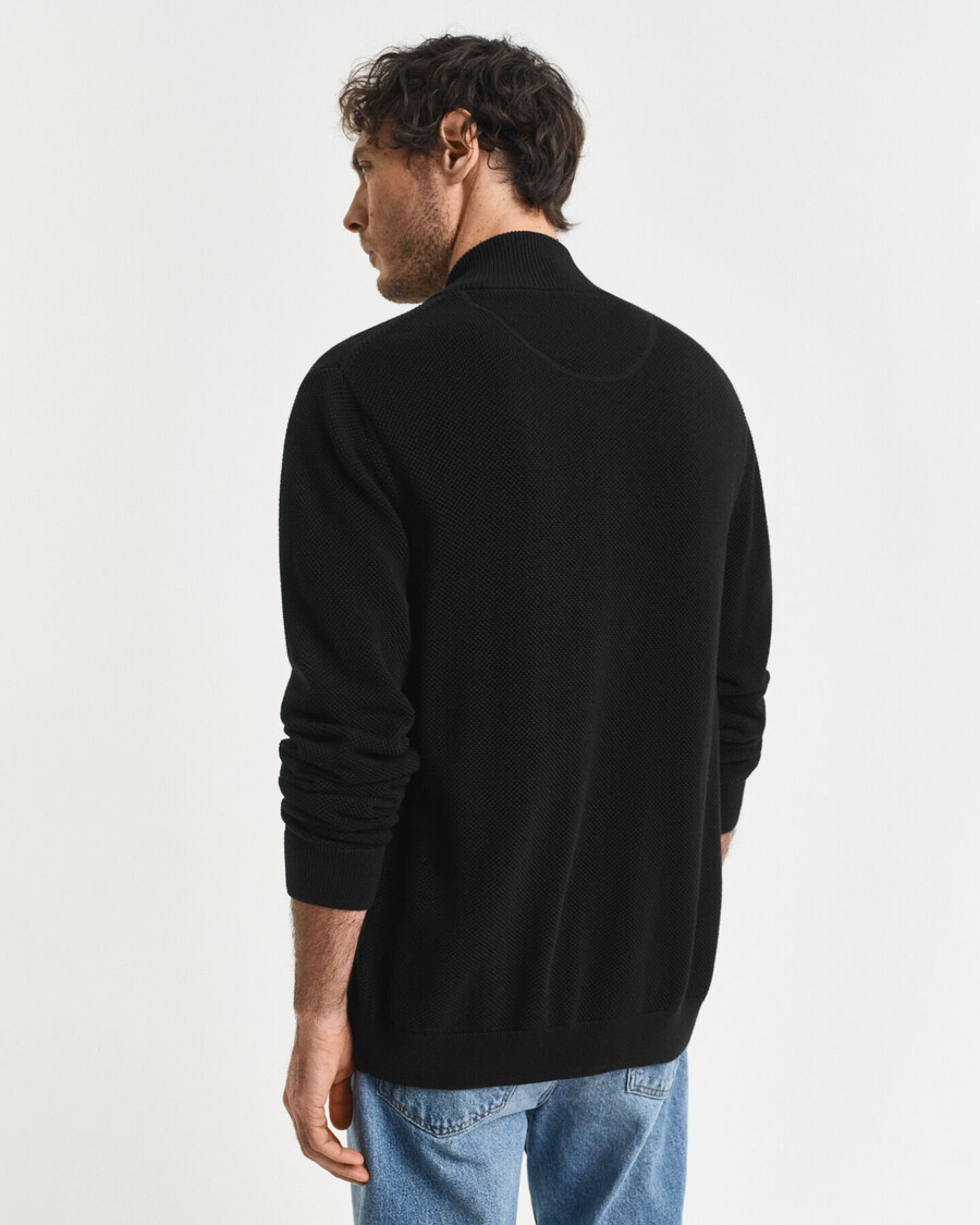 cardigan con zip in piqué di cotone - nero