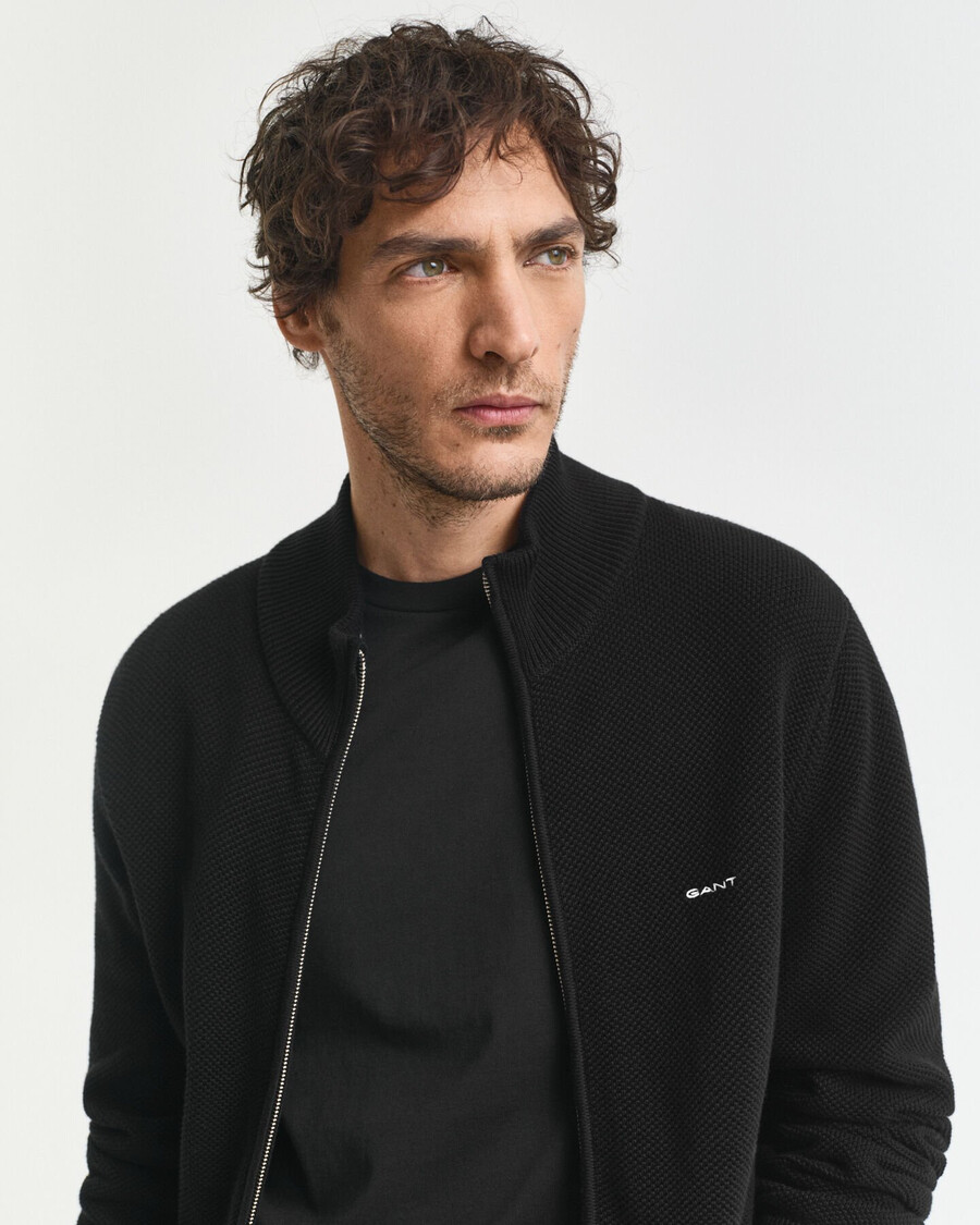 cardigan con zip in piqué di cotone - nero