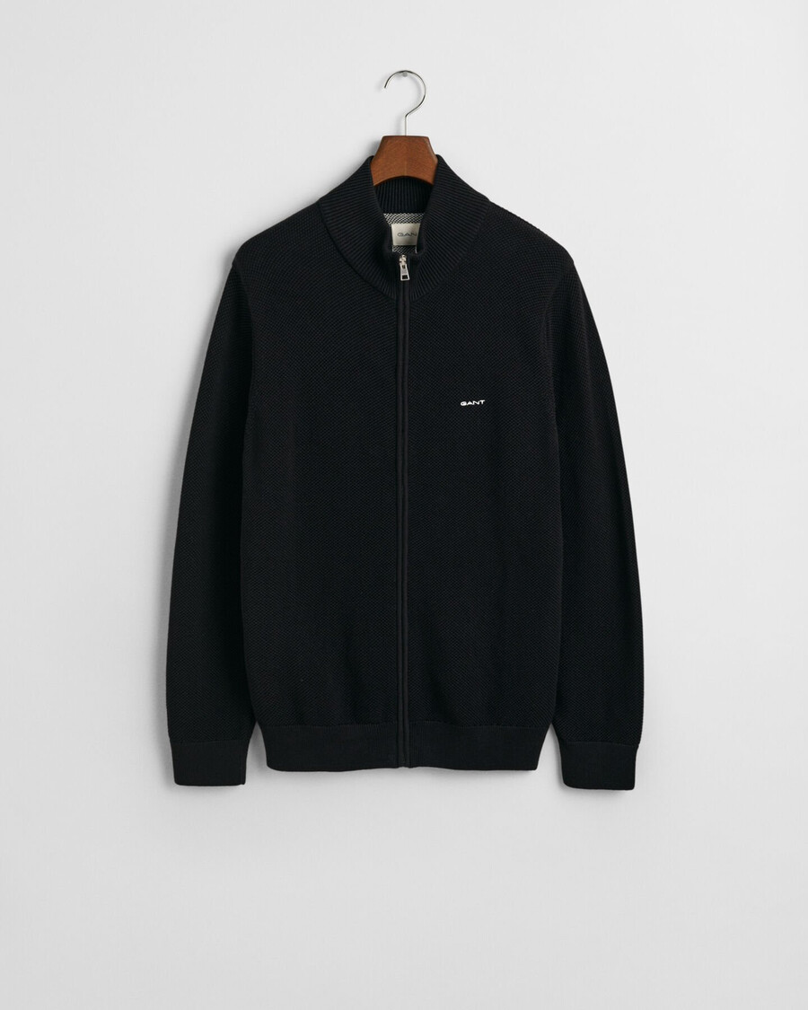 cardigan con zip in piqué di cotone - nero