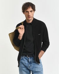 cardigan con zip in piqué di cotone - nero