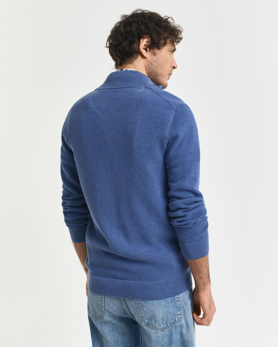 cardigan con zip in piqué di cotone - denim blue melange