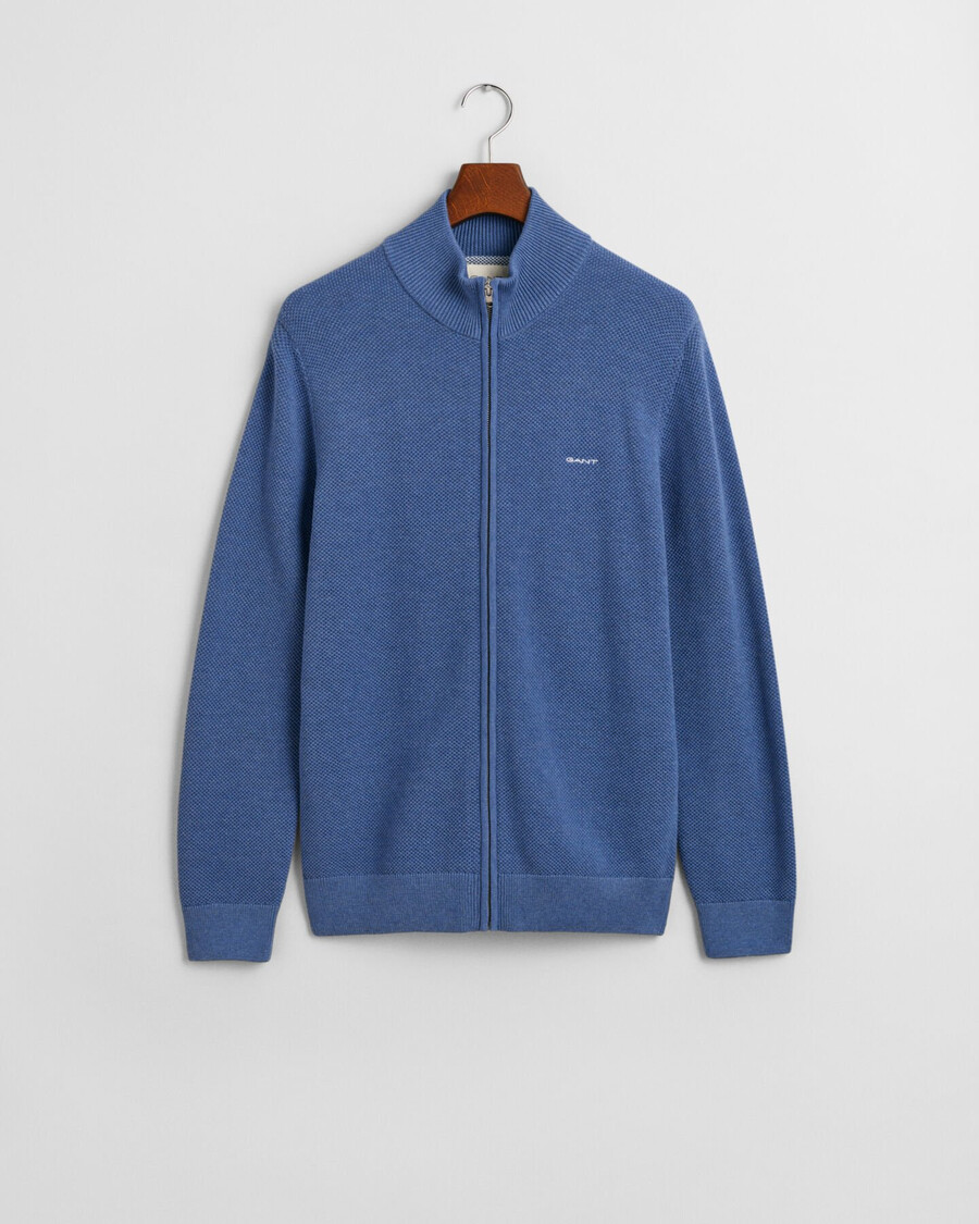 cardigan con zip in piqué di cotone - denim blue melange