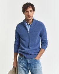 cardigan con zip in piqué di cotone - denim blue melange
