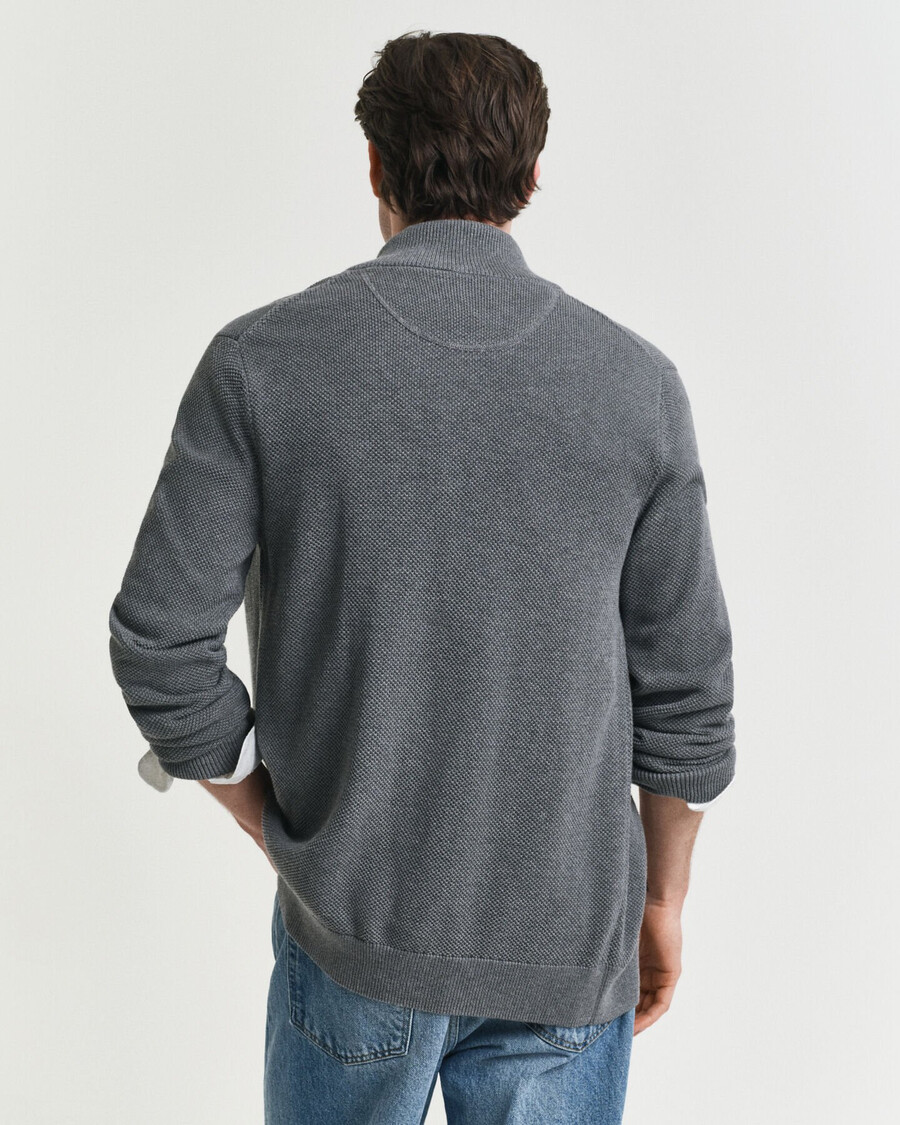 cardigan con cerniera in piqué di cotone - grigio scuro melange