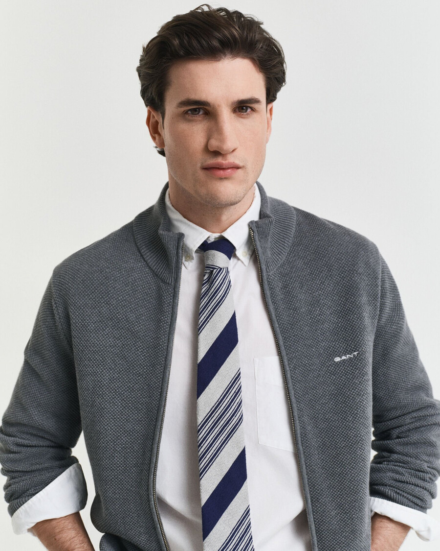 cardigan con cerniera in piqué di cotone - grigio scuro melange