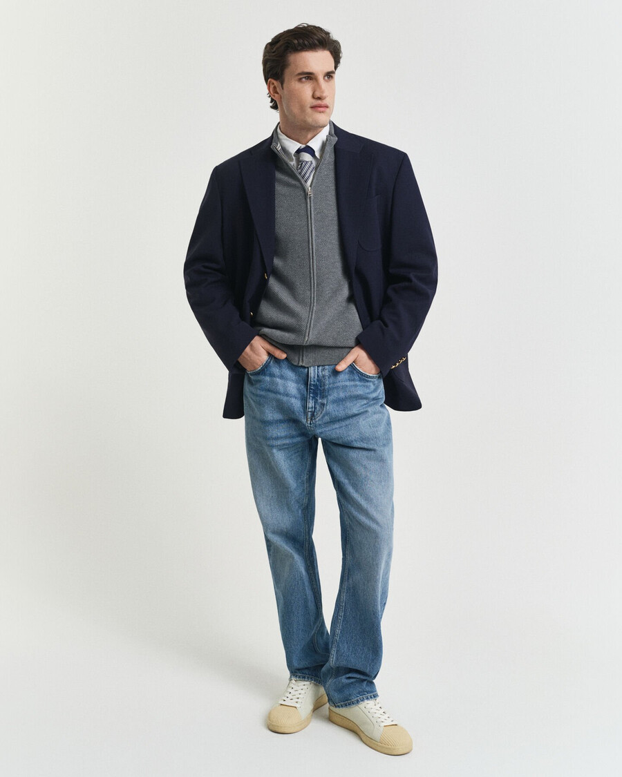 cardigan con cerniera in piqué di cotone - grigio scuro melange