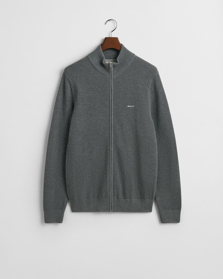 cardigan con cerniera in piqué di cotone - grigio scuro melange