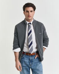 cardigan con cerniera in piqué di cotone - grigio scuro melange