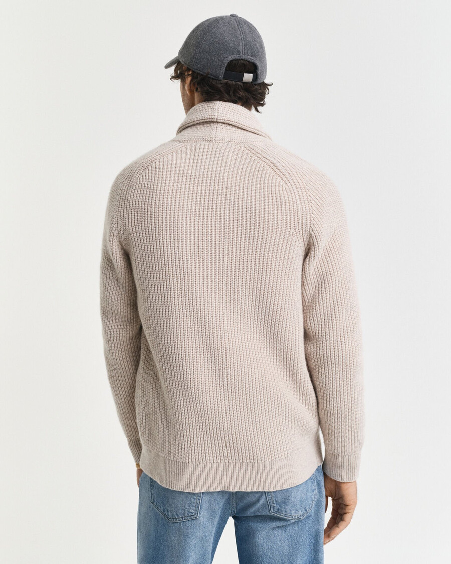 cardigan con collo a scialle in misto lana - beige chiaro mélange