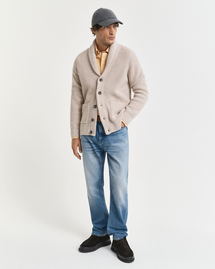 cardigan con collo a scialle in misto lana - beige chiaro mélange
