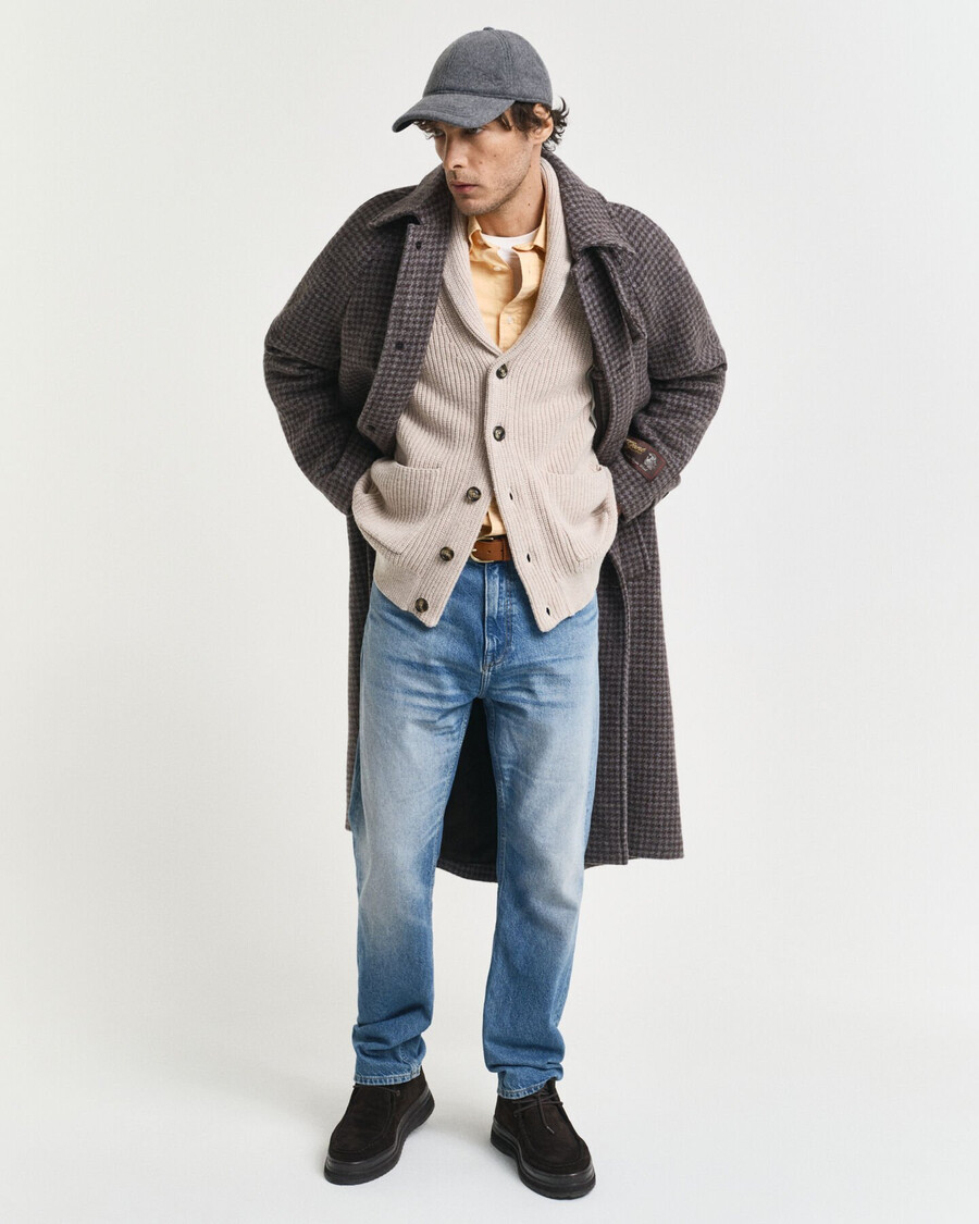 cardigan con collo a scialle in misto lana - beige chiaro mélange