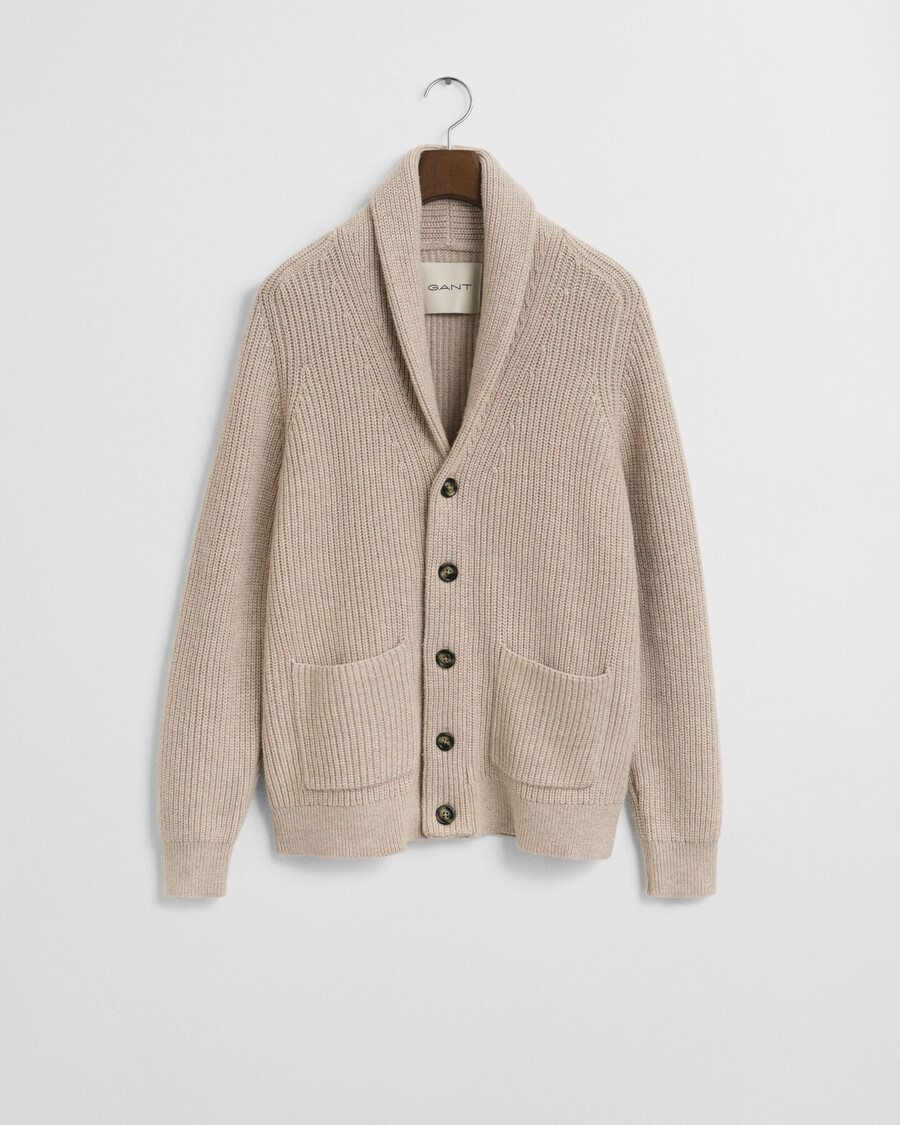cardigan con collo a scialle in misto lana - beige chiaro mélange