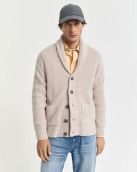 cardigan con collo a scialle in misto lana - beige chiaro mélange