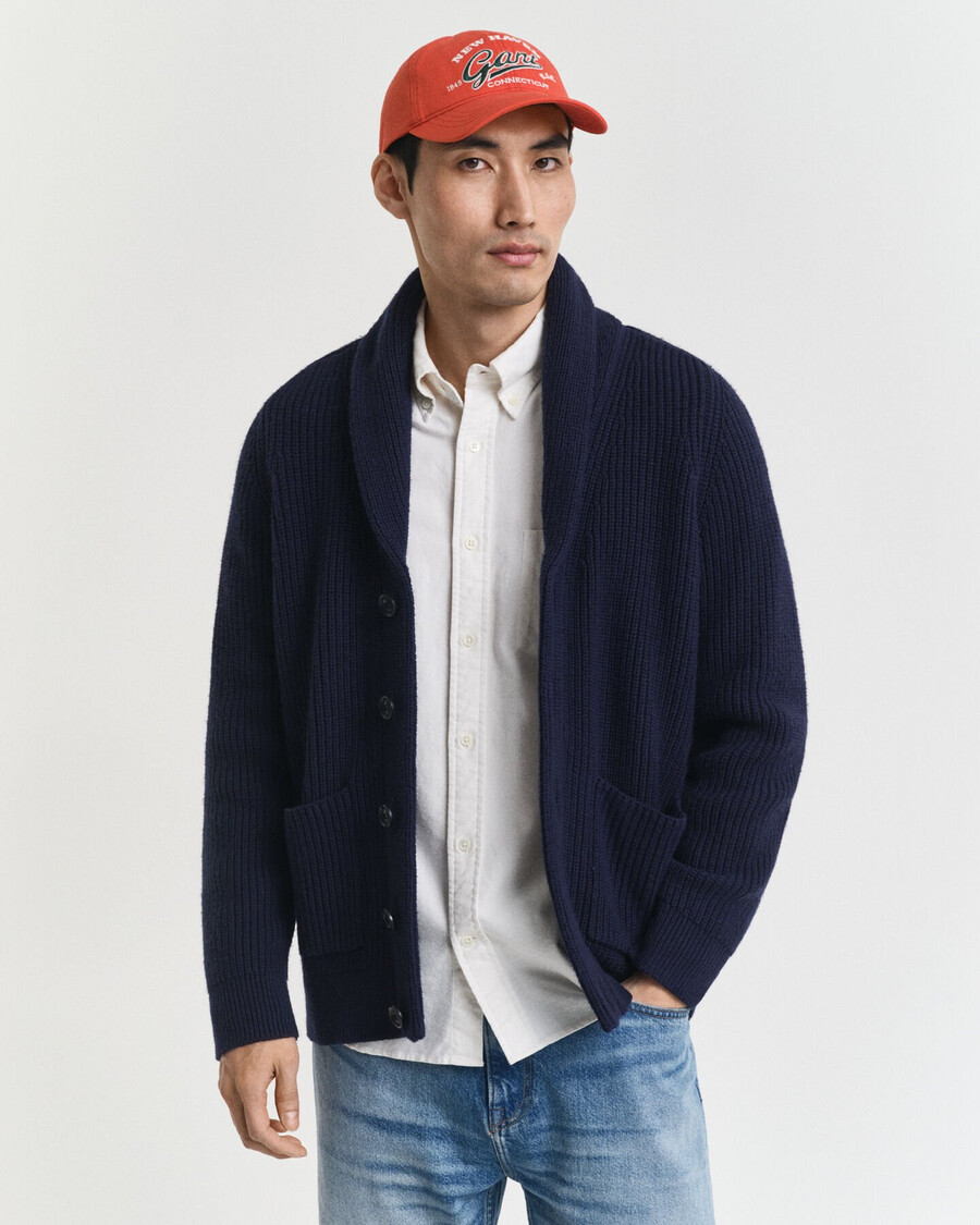 cardigan con collo a scialle in misto lana - blu sera