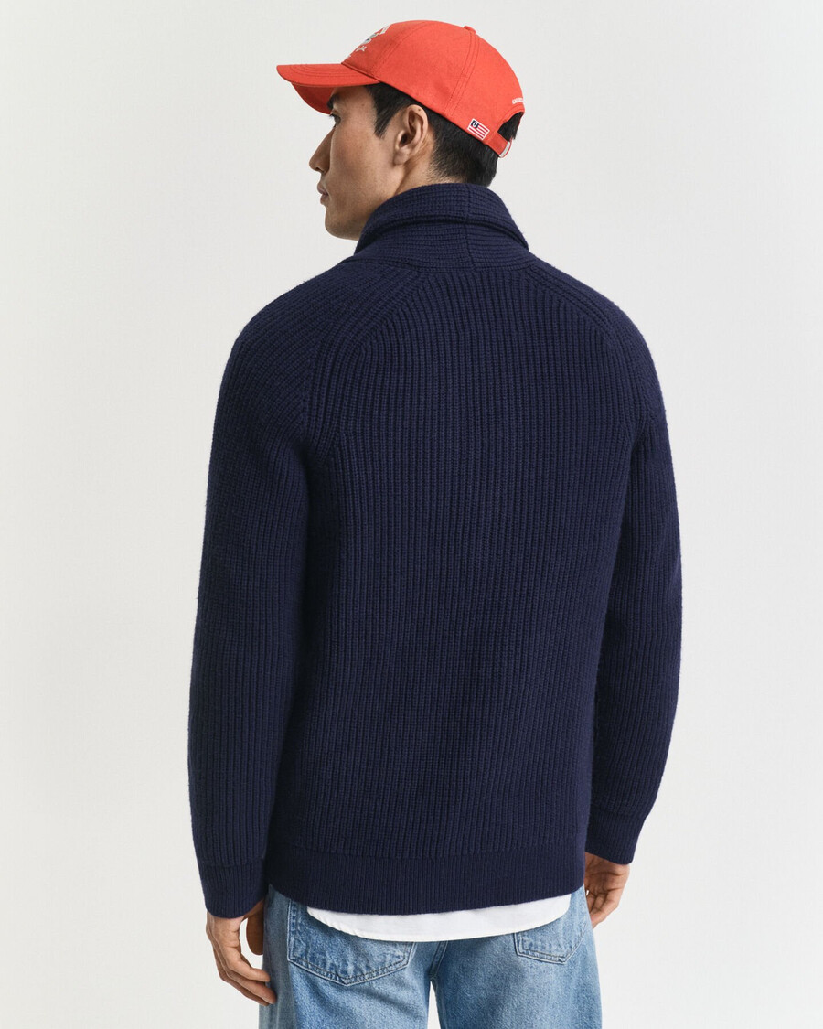 cardigan con collo a scialle in misto lana - blu sera